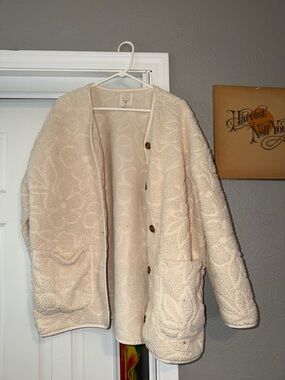 Billabong Cream Floral-Textured Teddy Jacket